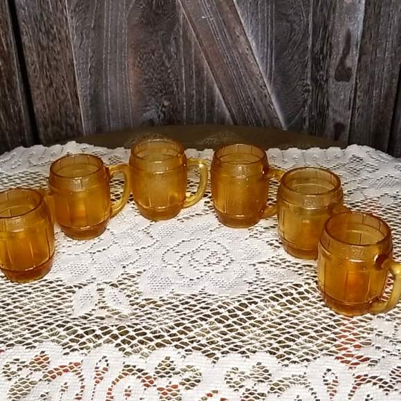 Vintage Amber Glass Barrel mugs-set of 6